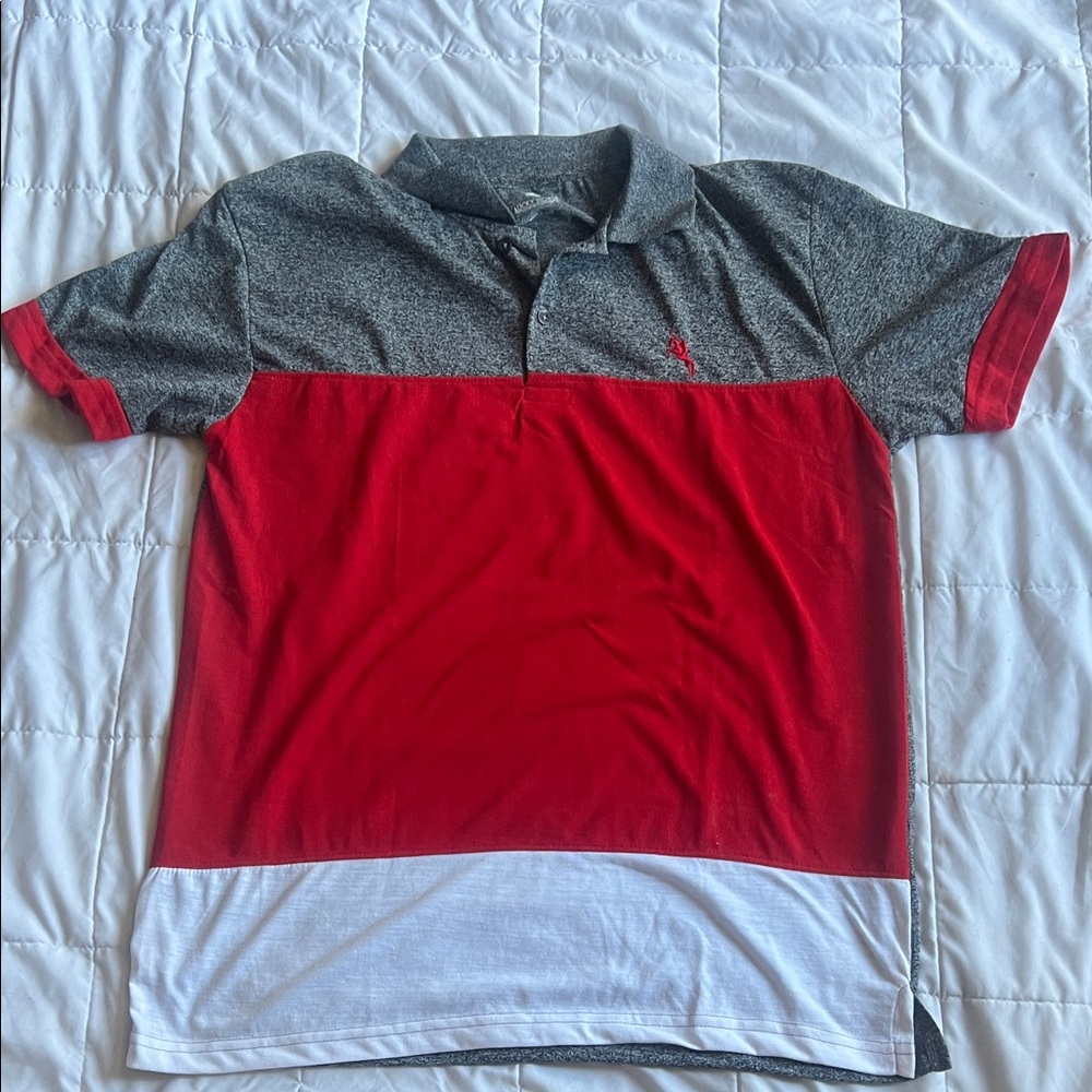 MEN’S RED, WHITE AND GREY POLO SHIRT